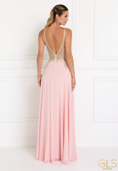 Blush Long Open Back Chiffon Dress by Elizabeth K GL1526-Long Formal Dresses-ABC Fashion
