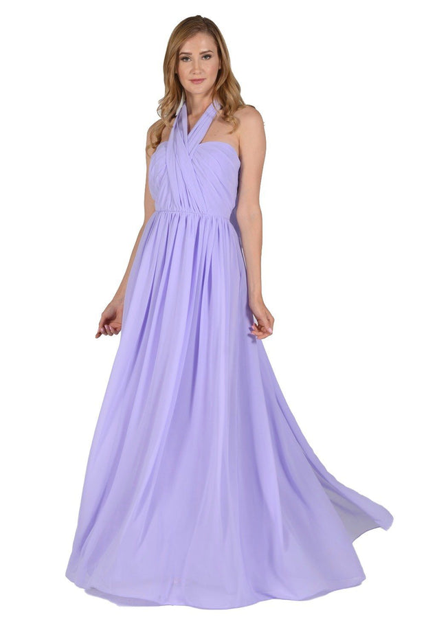 Blush Pink Long Convertible Chiffon Dress by Poly USA-Long Formal Dresses-ABC Fashion