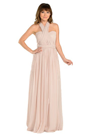 Blush Pink Long Convertible Chiffon Dress by Poly USA-Long Formal Dresses-ABC Fashion