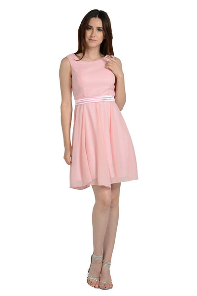 Blush Pink Short Knee Length Chiffon Dress by Poly USA-Short Cocktail Dresses-ABC Fashion