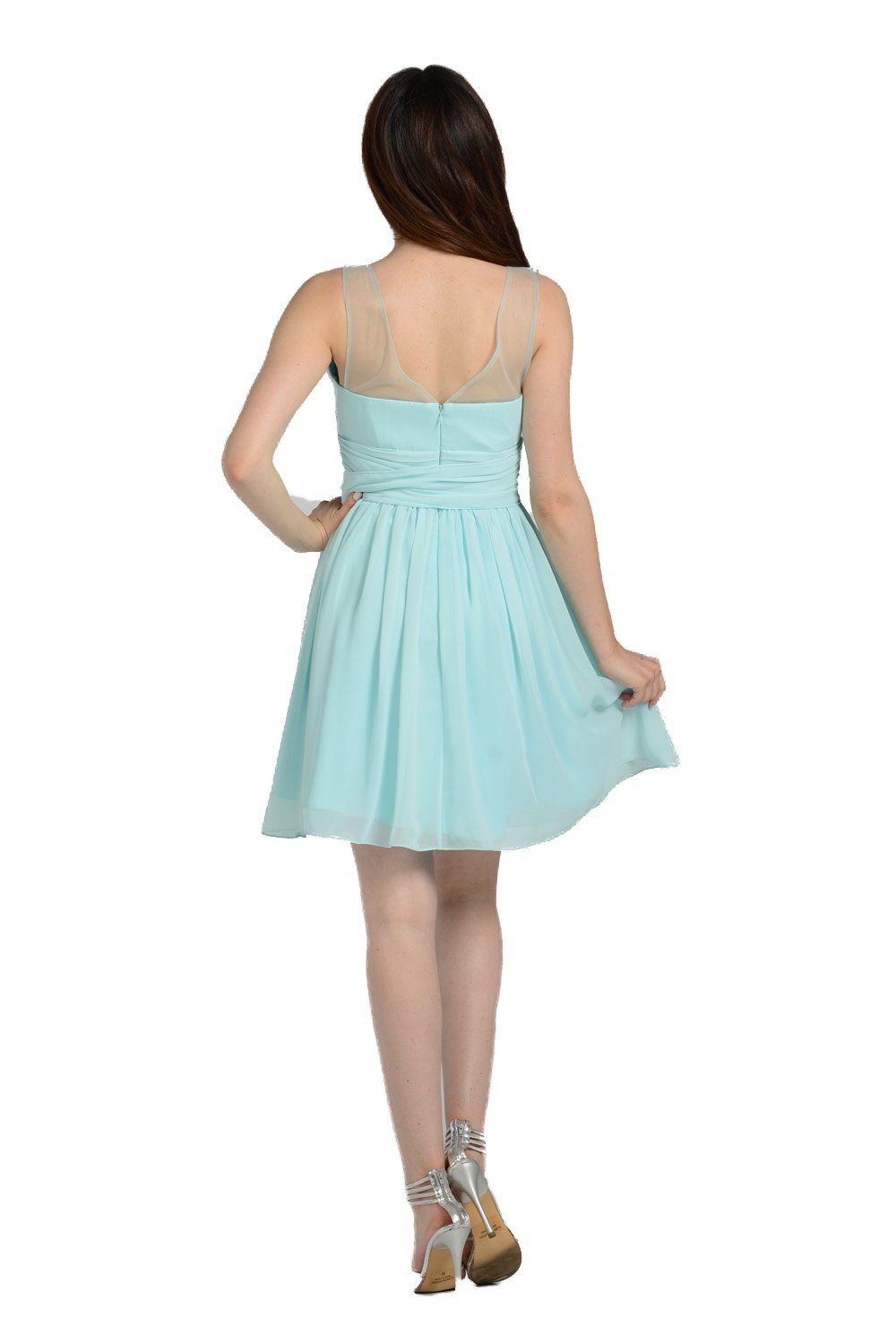 Short Sleeveless Bow A-Line Dress By Poly USA 7006 L / Silver Short Sleeveless Bow A-Line Dress By Poly USA 7006 L / Silver