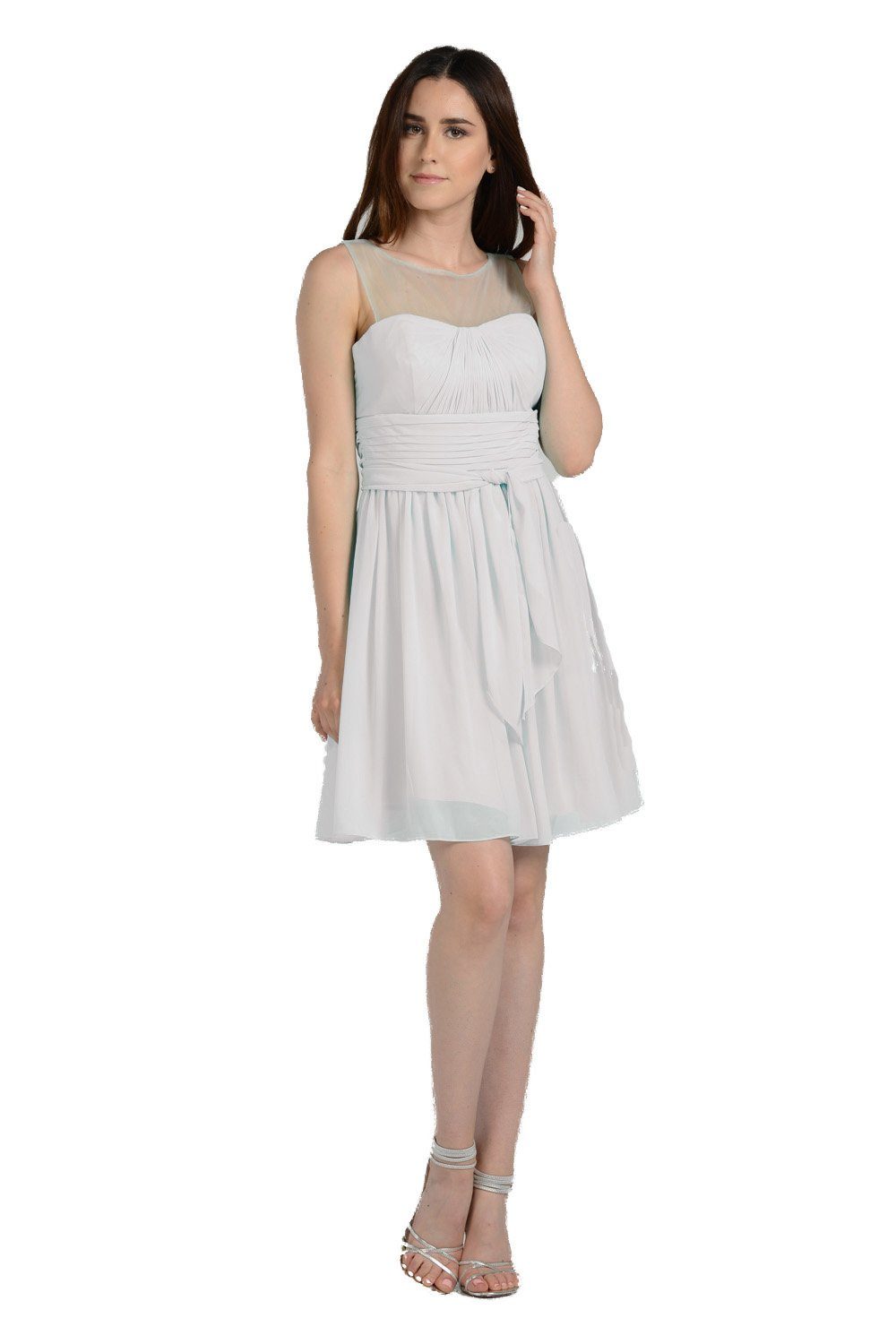 Blush Pink Short Sleeveless Illusion Dress with Bow by Poly USA 2XL / Off White