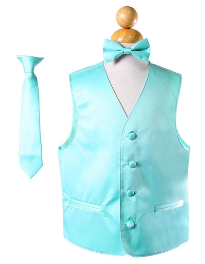 Boys Aqua Satin Vest with Neck Tie and Bow Tie-Boys Vests-ABC Fashion