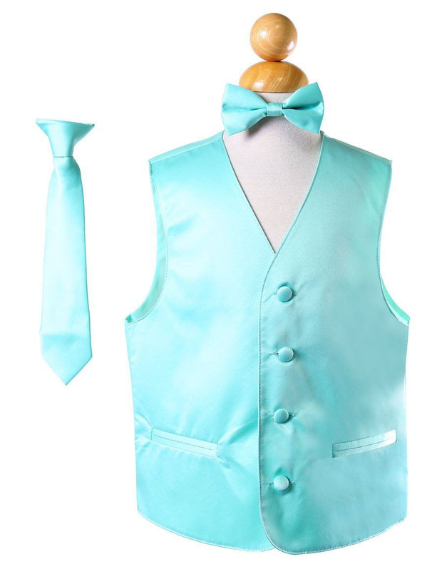 Boys Aqua Satin Vest with Neck Tie and Bow Tie-Boys Vests-ABC Fashion