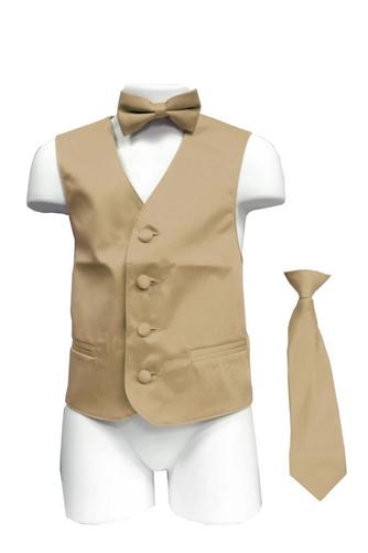 Boys Beige Satin Vest with Neck Tie and Bow Tie-Boys Vests-ABC Fashion