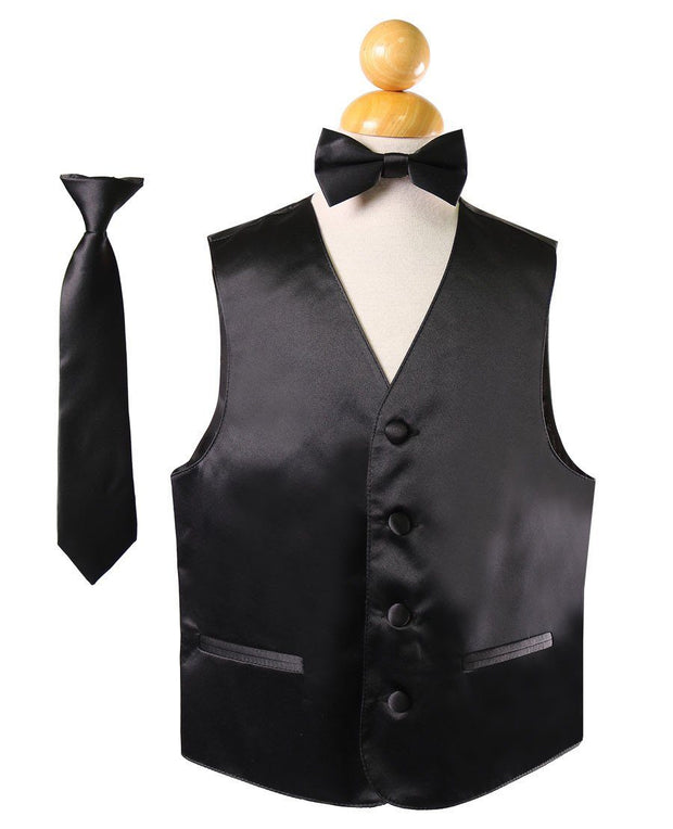 Boys Black Satin Vest with Neck Tie and Bow Tie-Boys Vests-ABC Fashion