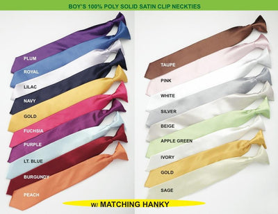 Boys Clip On Ties with Matching Handkerchief-Boys Neckties-ABC Fashion