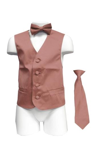 Boys Dusty Rose Satin Vest with Neck Tie and Bow Tie-Boys Vests-ABC Fashion