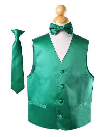 Boys Emerald Green Satin Vest with Neck Tie and Bow Tie-Boys Vests-ABC Fashion