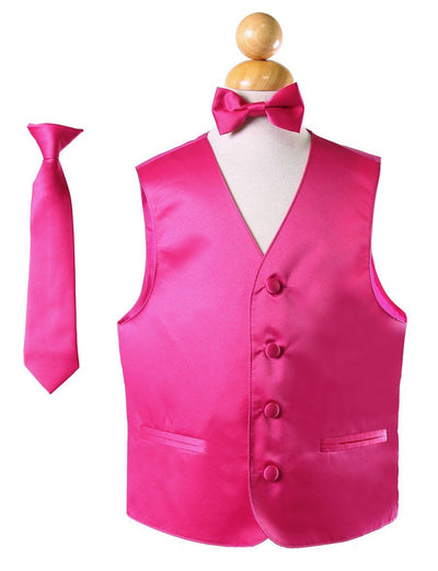 Boys Fuchsia Satin Vest with Neck Tie and Bow Tie-Boys Vests-ABC Fashion