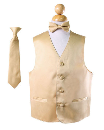 Boys Gold Satin Vest with Neck Tie and Bow Tie-Boys Vests-ABC Fashion