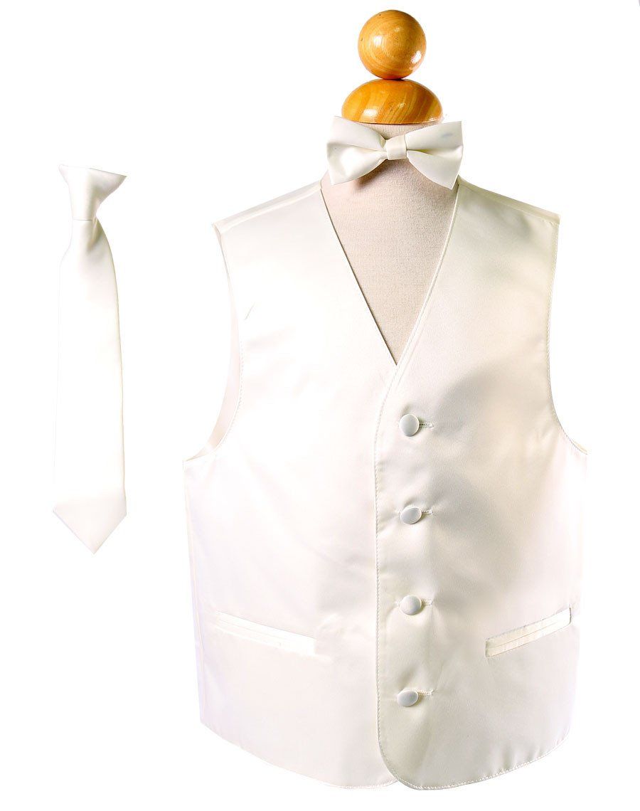 Boys Ivory Satin Vest with Neck Tie and Bow Tie-Boys Vests-ABC Fashion