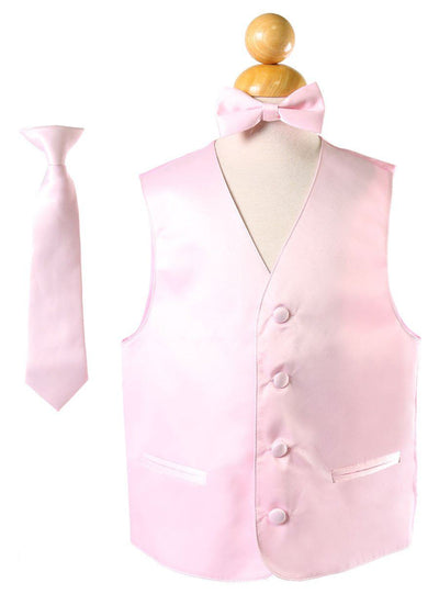 Boys Pink Satin Vest with Neck Tie and Bow Tie-Boys Vests-ABC Fashion