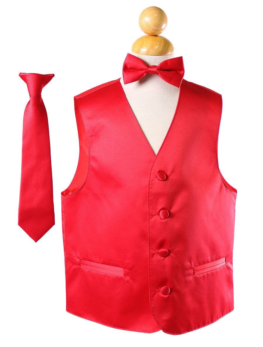 Boys Red Satin Vest with Neck Tie and Bow Tie-Boys Vests-ABC Fashion