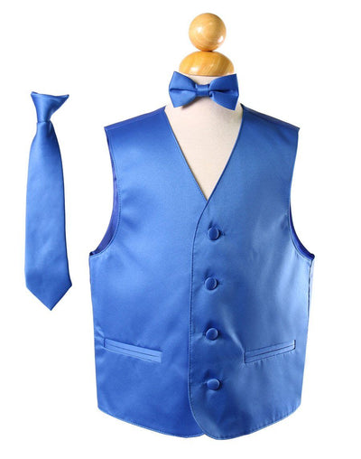 Boys Royal Blue Satin Vest with Neck Tie and Bow Tie-Boys Vests-ABC Fashion