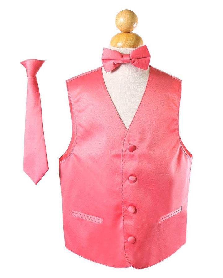 Boys Solid Satin Vests with Neck Tie and Bow Tie-Boys Vests-ABC Fashion
