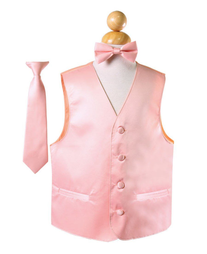 Boys Solid Satin Vests with Neck Tie and Bow Tie-Boys Vests-ABC Fashion