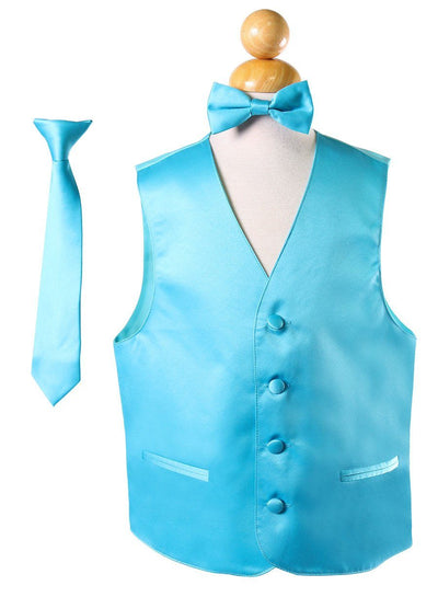 Boys Turquoise Satin Vest with Neck Tie and Bow Tie-Boys Vests-ABC Fashion