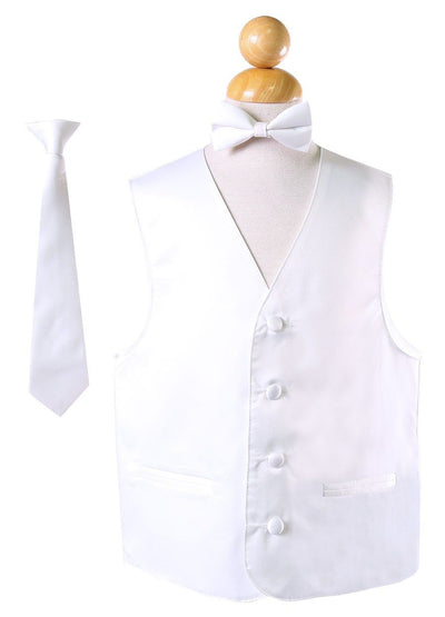 Boys White Satin Vest with Neck Tie and Bow Tie-Boys Vests-ABC Fashion