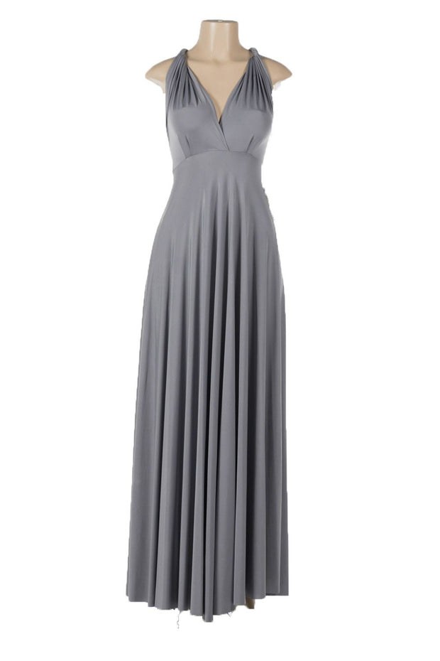 Burgundy Long Convertible Jersey Dress by Poly USA-Long Formal Dresses-ABC Fashion