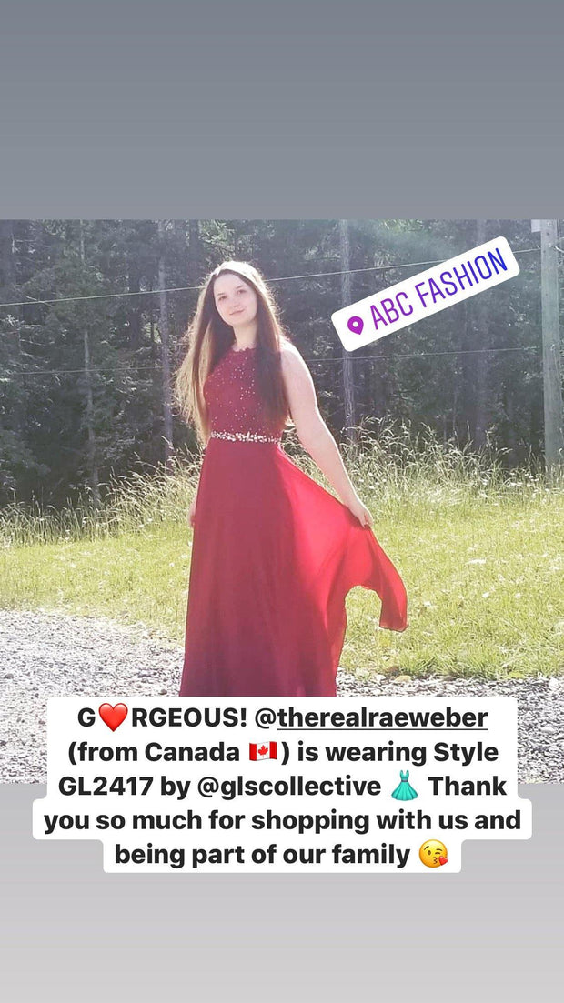 Burgundy Long Applique Chiffon Dress by Elizabeth K GL2417