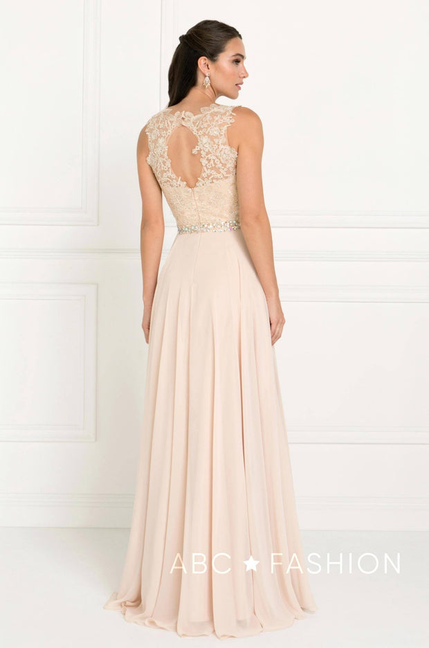 Burgundy Long Lace Appliqued Chiffon Dress by Elizabeth K GL2417-Long Formal Dresses-ABC Fashion
