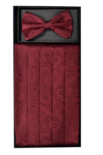 Burgundy Paisley Cummerbund and Bow Tie Set-Men's Cummerbund-ABC Fashion