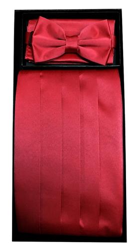 Burgundy Poly Satin Cummerbund, Bow Tie, and Hanky Set-Men's Cummerbund-ABC Fashion