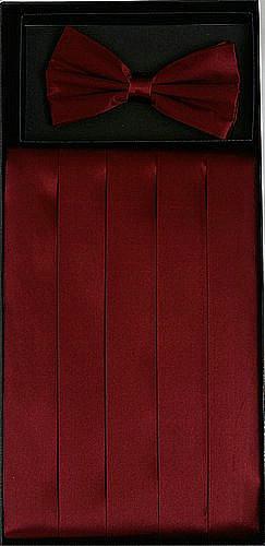 Burgundy Silk Satin Cummerbund and Bow Tie Set-Men's Cummerbund-ABC Fashion