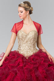 Burgundy Strapless Ruffled Ballgown by Elizabeth K GL2211-Quinceanera Dresses-ABC Fashion