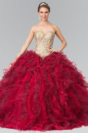Burgundy Strapless Ruffled Ballgown by Elizabeth K GL2211-Quinceanera Dresses-ABC Fashion