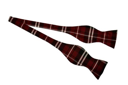 Burgundy/Black Self Tie Plaid Bow Ties-Men's Bow Ties-ABC Fashion
