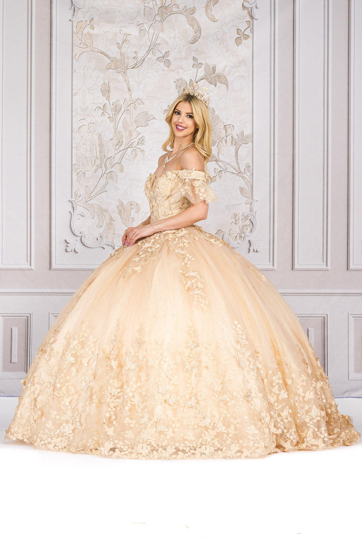 Butterfly Applique Off Shoulder Ball Gown by Petite Adele PQ1021