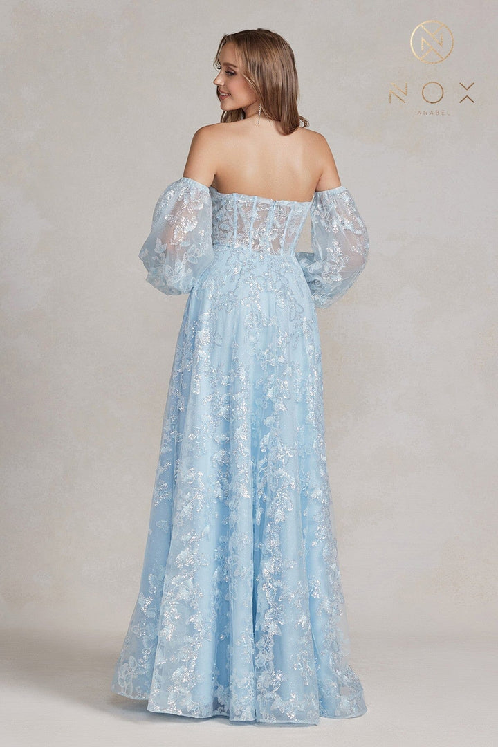 Butterfly Applique Puff Sleeve Gown by Nox Anabel K1155