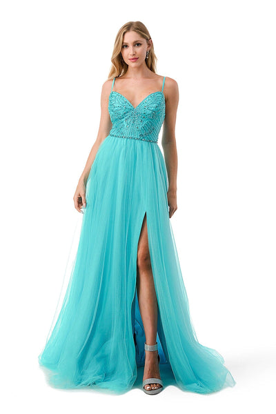 Butterfly Beaded A-line Slit Gown by Coya L2760F