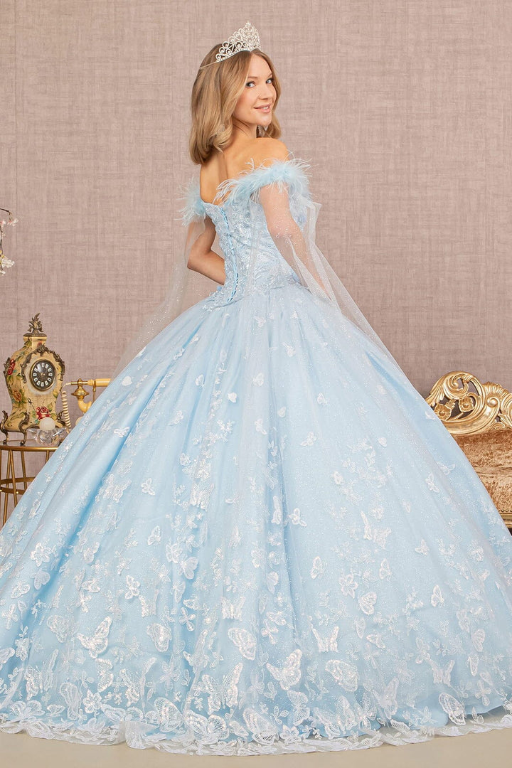 Butterfly Print Off Shoulder Ball Gown by Elizabeth K GL3166