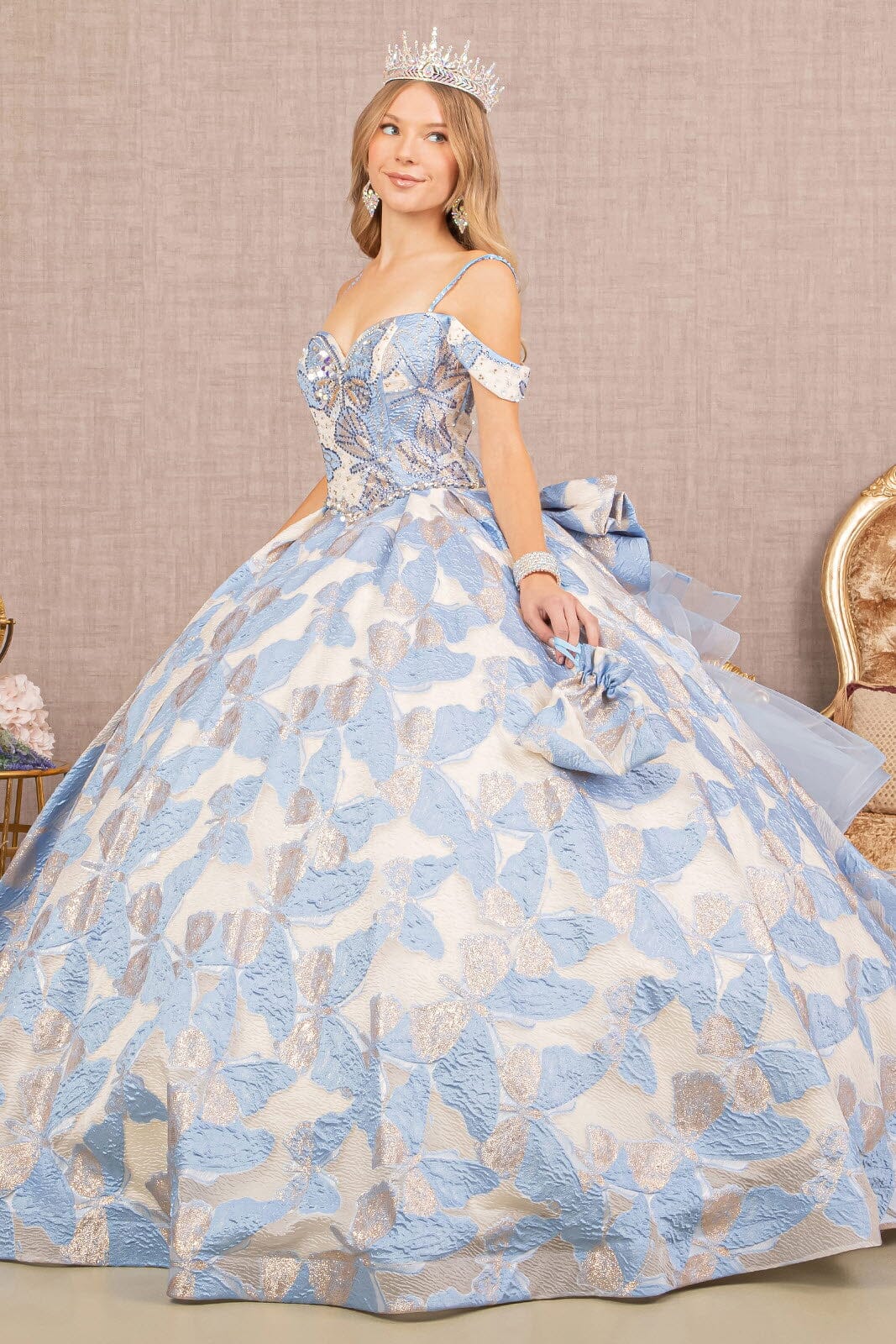 Butterfly Embroidered Quinceanera Dress Cold Shoulder Ball Gown by Elizabeth KGL3174 - S / Blue Butterfly Embroidered Quinceanera Dress Cold Shoulder Ball Gown by Elizabeth KGL3174 - S / Blue