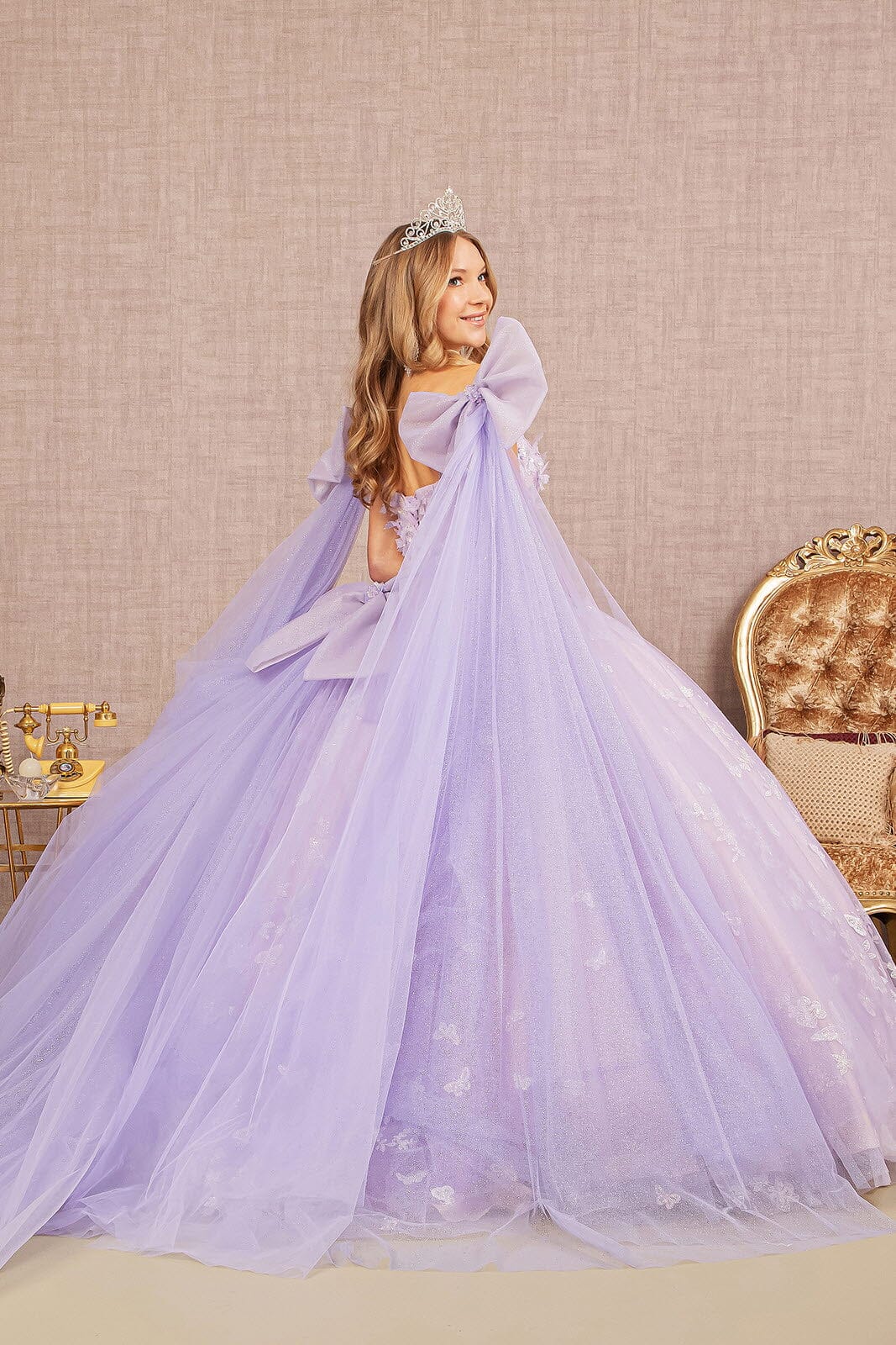 Butterfly Ribbon Sleeve Ball Gown by Elizabeth K GL3175