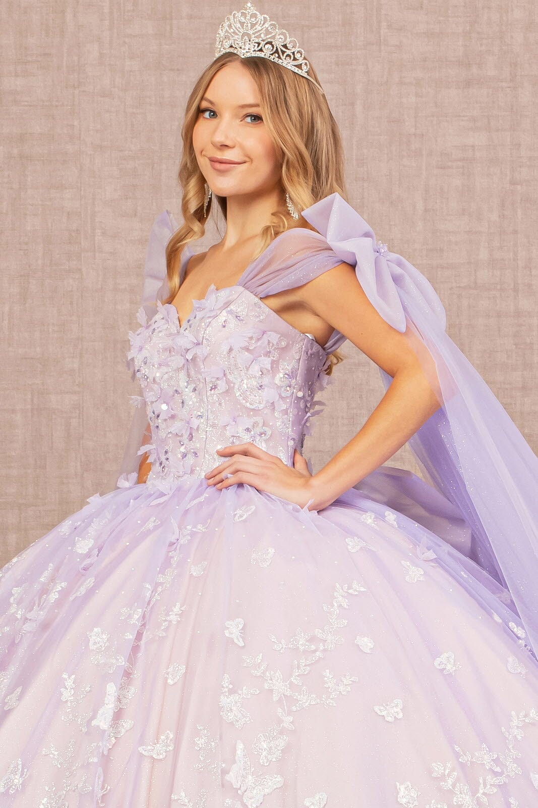 Butterfly Ribbon Sleeve Ball Gown by Elizabeth K GL3175