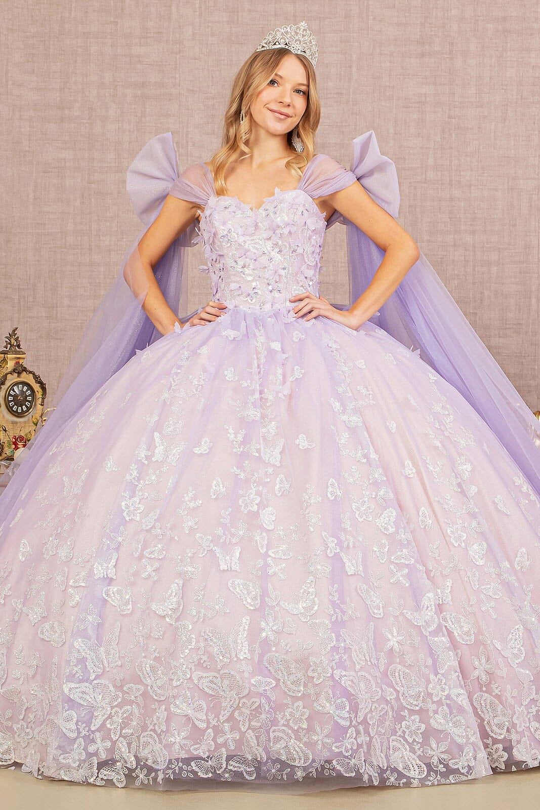 Butterfly Ribbon Sleeve Ball Gown by Elizabeth K GL3175