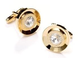 Button Gold Cufflinks with Clear Crystal-Men's Cufflinks-ABC Fashion