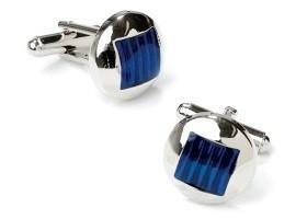 Button Silver and Royal Blue Cufflinks-Men's Cufflinks-ABC Fashion