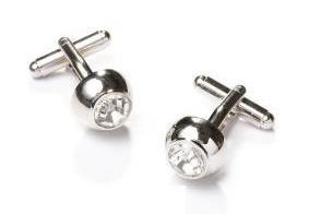 Button Silver Cufflinks with a Clear Crystal-Men's Cufflinks-ABC Fashion