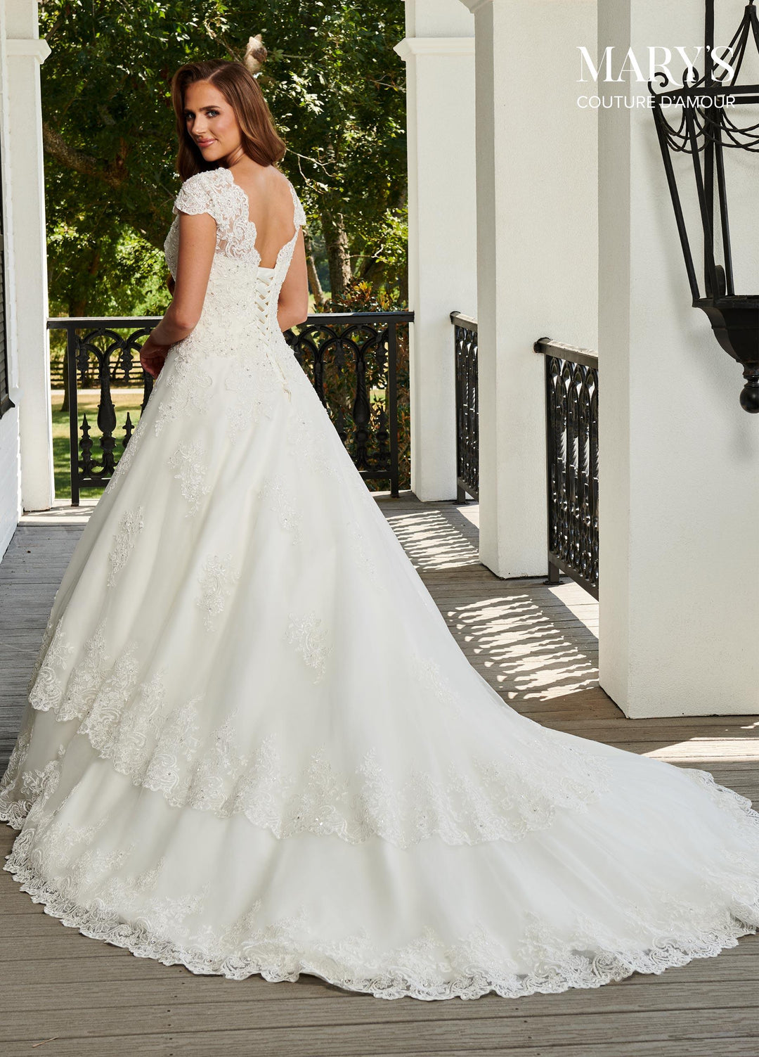 Cap Sleeve Lace Wedding Dress with Train by Mary's Bridal 6401
