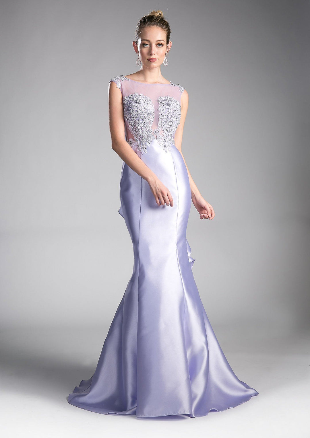 Cap Sleeve Mermaid Gown with Beaded Top by Cinderella Divine 8984A-Long Formal Dresses-ABC Fashion