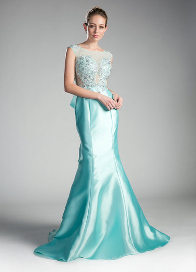 Cap Sleeve Mermaid Gown with Beaded Top by Cinderella Divine 8984A-Long Formal Dresses-ABC Fashion