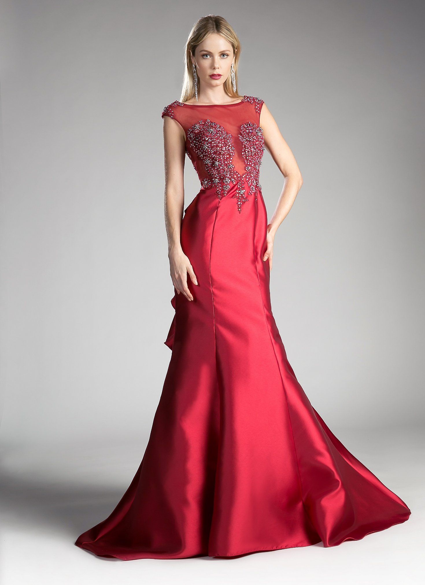 Beaded Cap Sleeve Mermaid Gown by Cinderella Divine 8984A