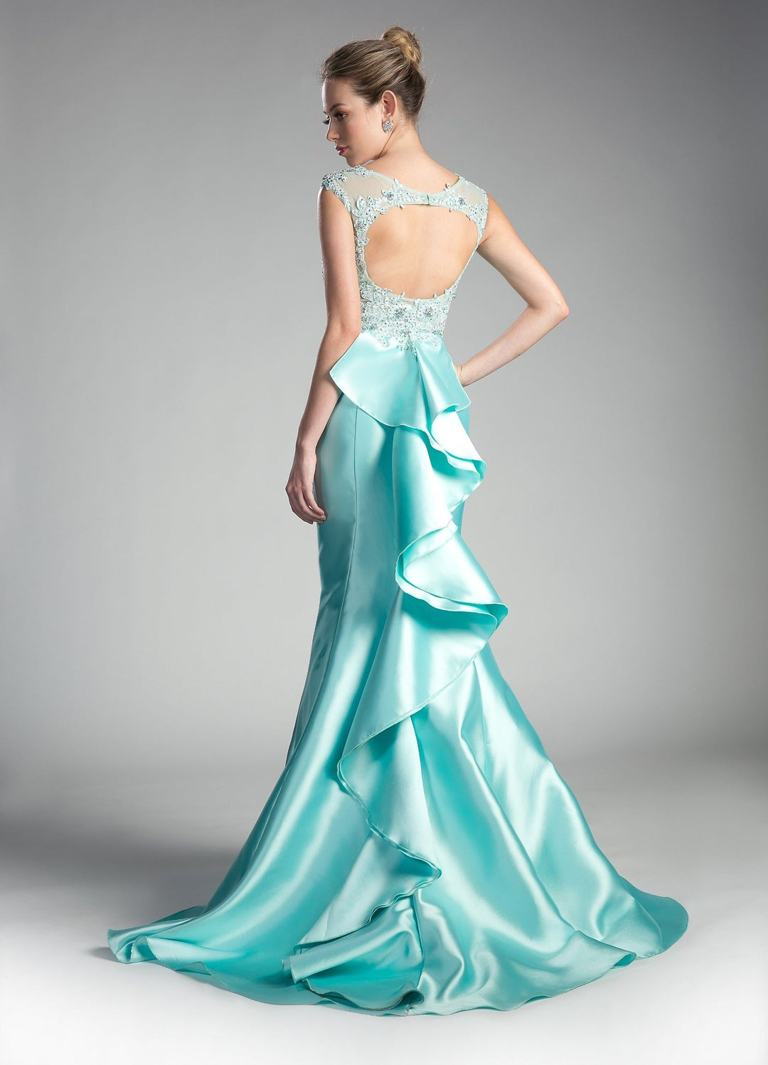 Cap Sleeve Mermaid Gown with Beaded Top by Cinderella Divine 8984A-Long Formal Dresses-ABC Fashion