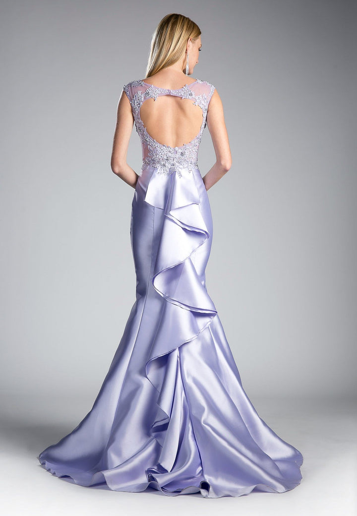 Cap Sleeve Mermaid Gown with Beaded Top by Cinderella Divine 8984A-Long Formal Dresses-ABC Fashion