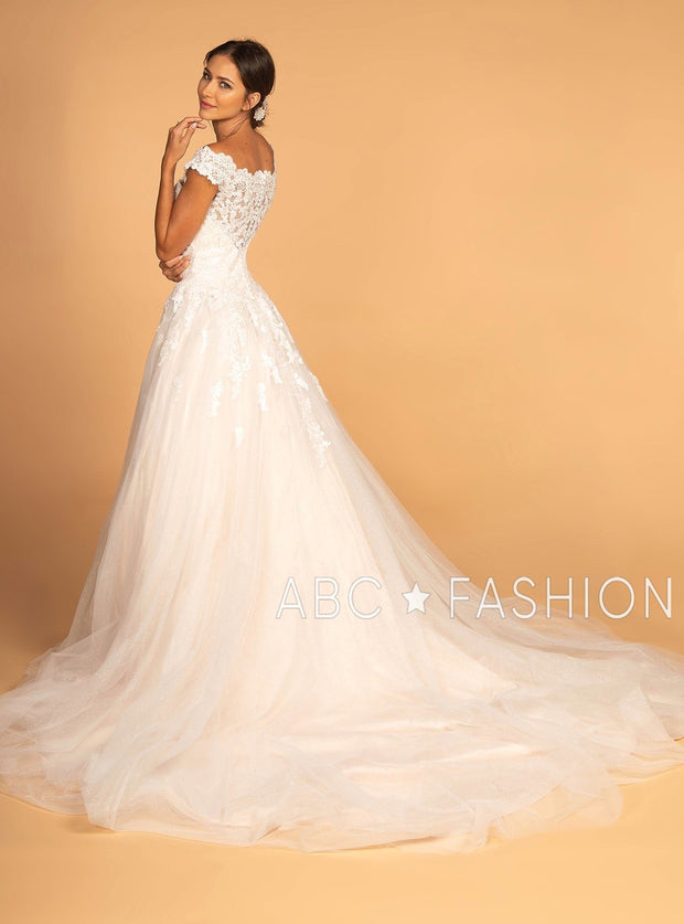 Cap Sleeve Wedding Dress with Lace Appliques by Elizabeth K GL2596-Wedding Dresses-ABC Fashion